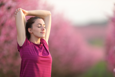 calm woman stretching